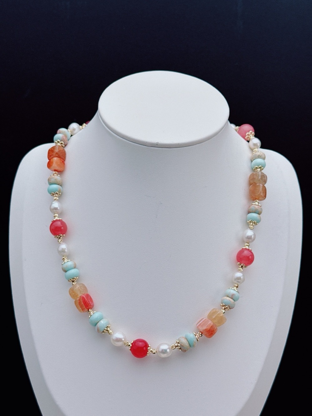 26X542 Handmade Freshwater Baroque Pearl Agate Shoushan Stone Necklace 18”